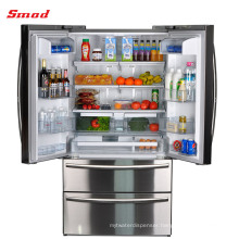 French Door Stainless Steel No Frost Top Mount Freezer Refrigerator with Ice Maker